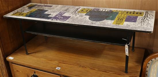 John Piper for Terence Conran. Aa 1960s rectangular coffee table with London panorama to top, W.114cm